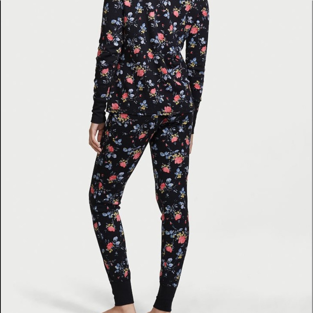 NWT Victoria’s Secret Black Floral Thermal Pajamas Set - Picture 2 of 4
